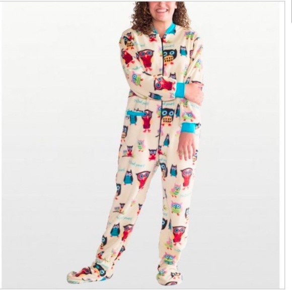 Lazy One Owl Print Adult Fleece One Piece Footed Pajamas Size XXS - Picture 1 of 3